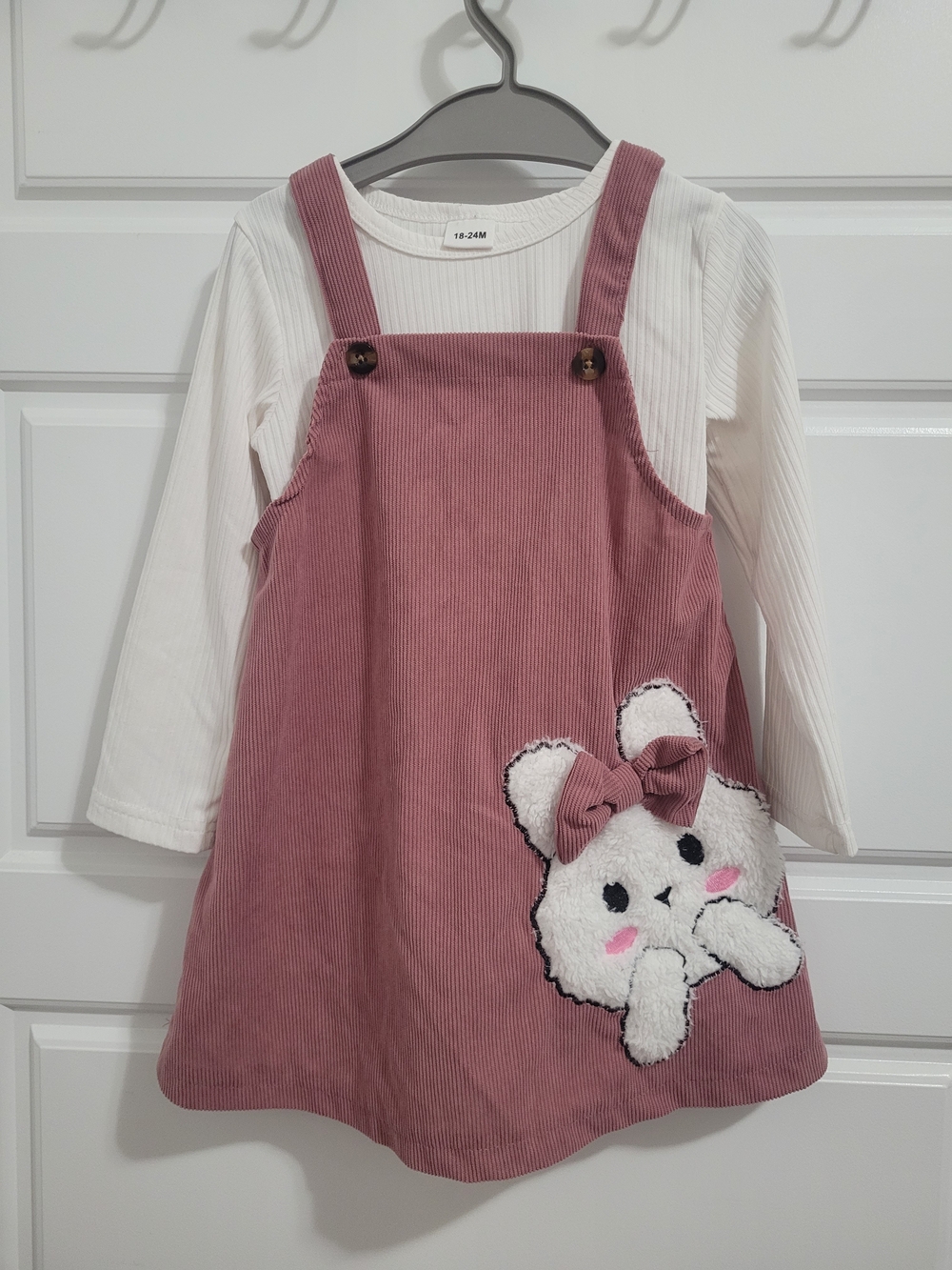 Source Unknown Mauve Corduroy Pinafore Dress with Bunny Applique
